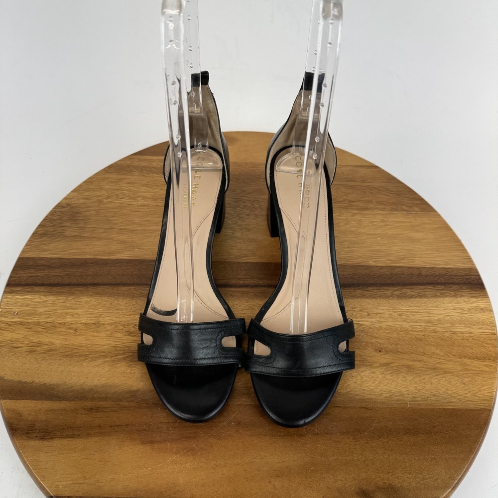 Womens Cole Haan Adelaine Black Leather Ankle Strap Heeled Sandals Size 8‎ B GUC